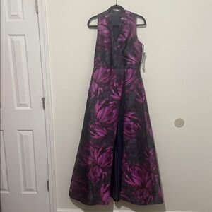 Kay Unger MALLORY Purple and navy walk-thru jumpsuit Dress